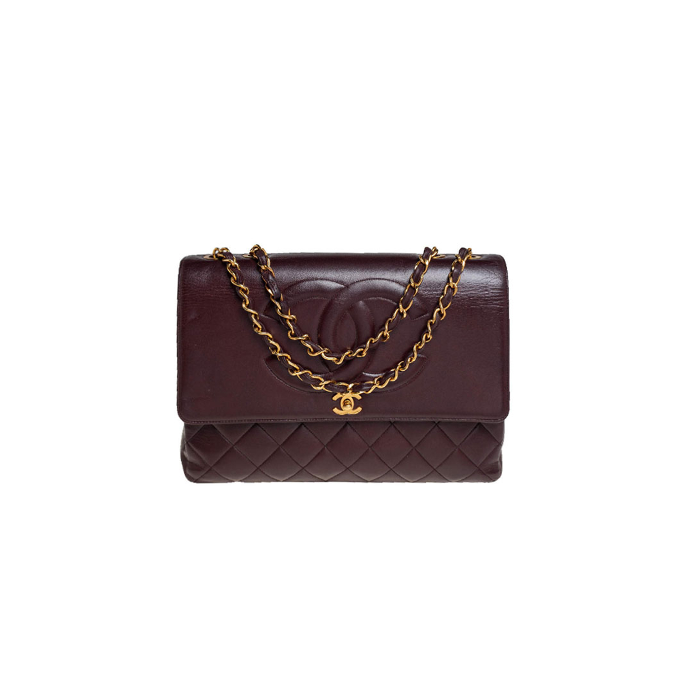 Ch*el master burgundy quilted leather vintage cc flap bag a2215 (33*23*11cm)